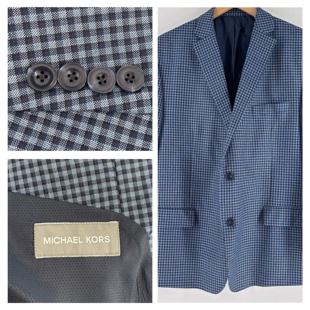 Michael Kors Blazer Mens 42R Blue Gingham Check Sport Coat Jacket Professional